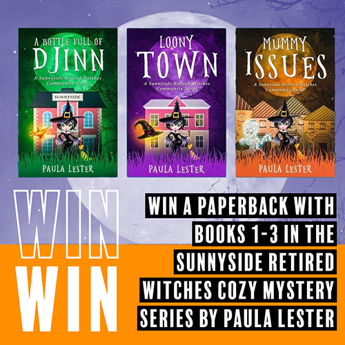 Book covers for the first 3 books in the Sunnyside Retired Witches series by Paula Lester