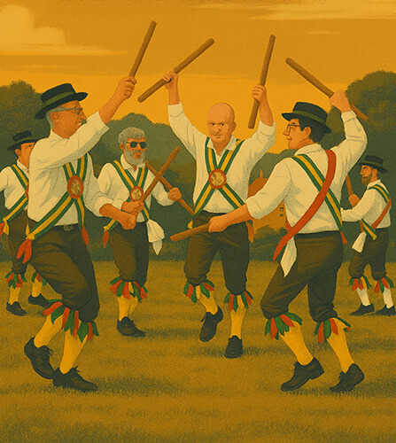 english Morris dancers with sticks
