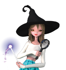 head shot of cute witch with spyglass and wand